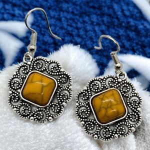 Bohemian Mustard Turquoise Beaded Filagree Earrings Pierced Ears Fashion Jewelry